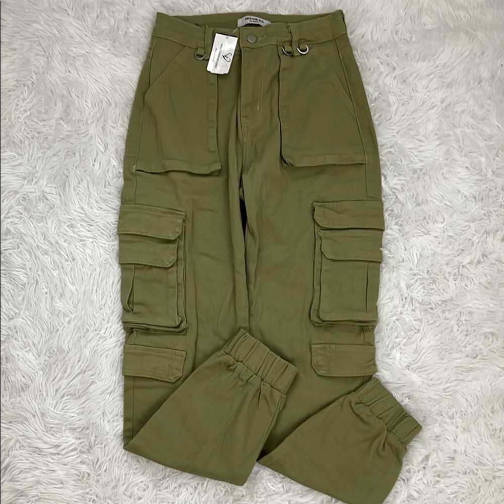 Olive Green Cargo Pants Multipocket High Rise